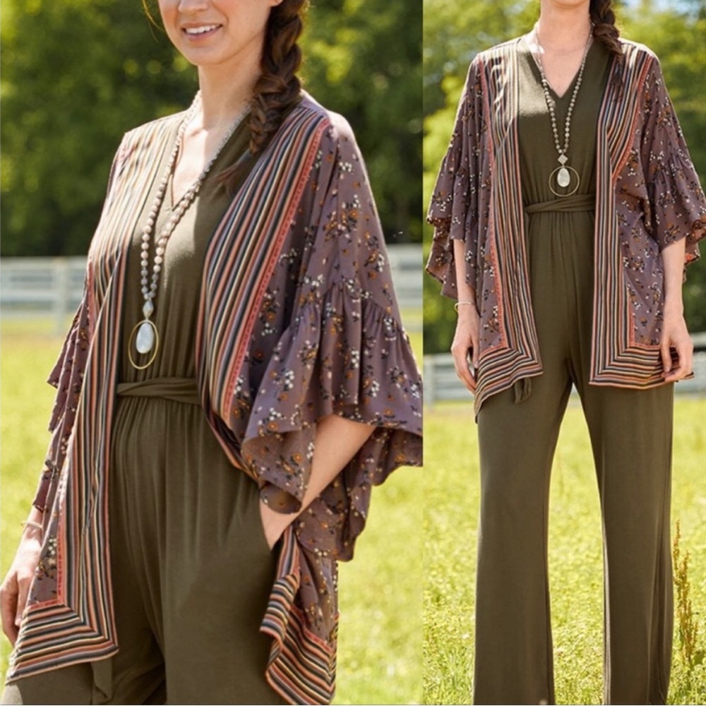 Matilda Jane Boho Along the Way Purple Bird Print floral detail Oversized kimono